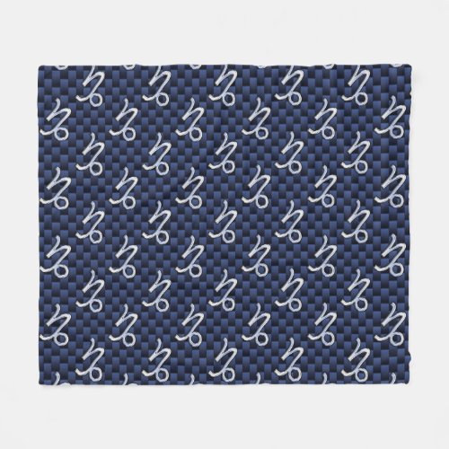 Capricorn Zodiac Sign navy blue carbon fiber style Fleece Blanket