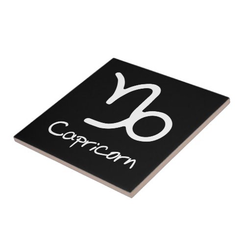 Capricorn Zodiac Sign on Black Background Ceramic Tile