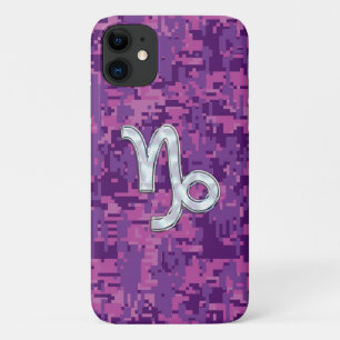 Capricorn Zodiac Sign on Fuchsia Camo iPhone 11 Case