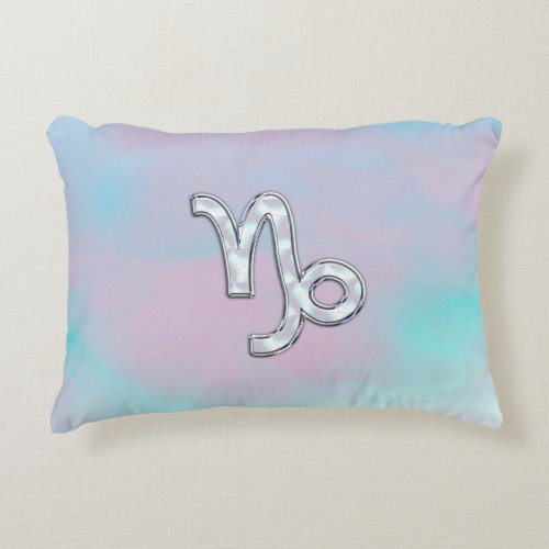 Capricorn Zodiac Sign on Mother of Pearl Nacre Accent Pillow