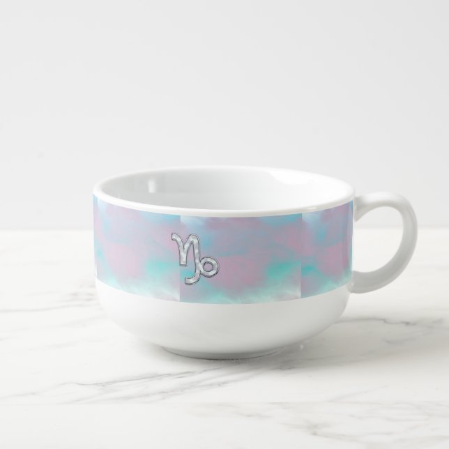 Capricorn Zodiac Sign on Mother of Pearl Nacre Soup Mug (Left)