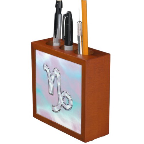 Capricorn Zodiac Sign on Mother of Pearl Style Desk Organizer