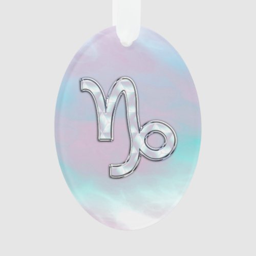 Capricorn Zodiac Sign on Mother of Pearl Style Ornament