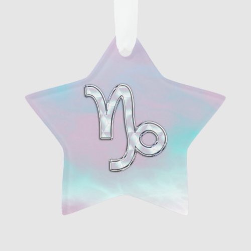 Capricorn Zodiac Sign on Mother of Pearl Style Ornament