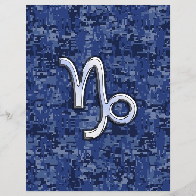 Capricorn Zodiac Sign on navy blue digital camo Flyer (Front)