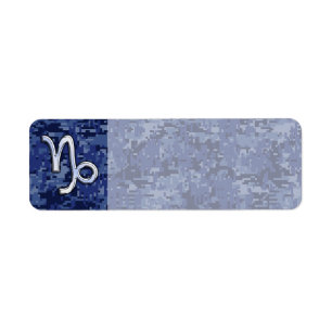 Capricorn Zodiac Sign on navy blue digital camo Label