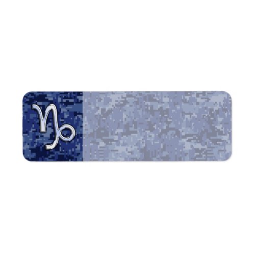 Capricorn Zodiac Sign on navy blue digital camo Label