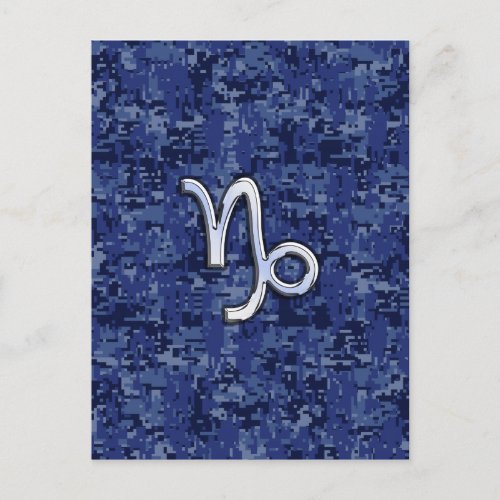 Capricorn Zodiac Sign on navy blue digital camo Postcard