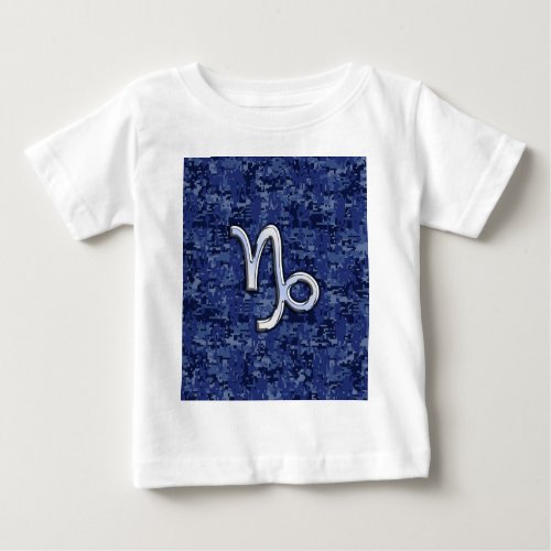 Capricorn Zodiac Sign on Navy Digital Camouflage Baby T_Shirt