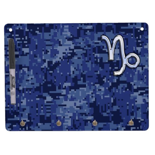Capricorn Zodiac Sign on Navy Digital Camouflage Dry Erase Board With Keychain Holder