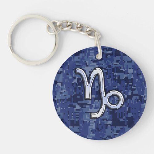 Capricorn Zodiac Sign on Navy Digital Camouflage Keychain