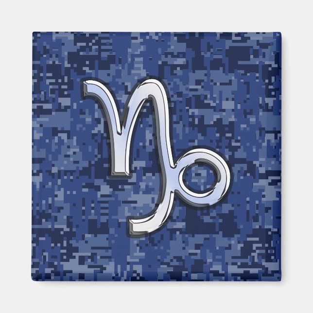 Capricorn Zodiac Sign on Navy Digital Camouflage Magnet (Front)