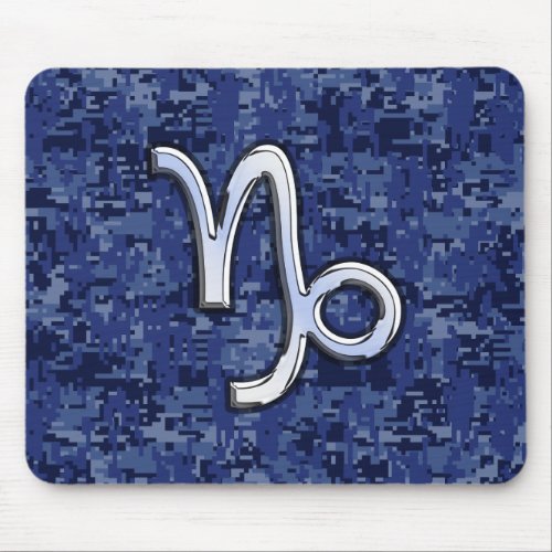 Capricorn Zodiac Sign on Navy Digital Camouflage Mouse Pad