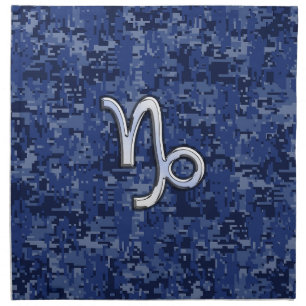Capricorn Zodiac Sign on Navy Digital Camouflage Napkin