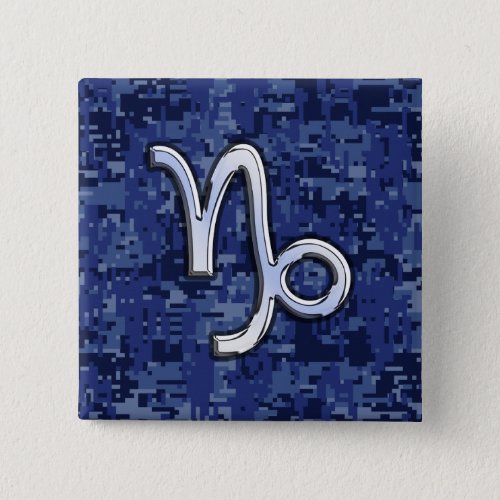Capricorn Zodiac Sign on Navy Digital Camouflage Pinback Button