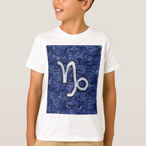 Capricorn Zodiac Sign on Navy Digital Camouflage T_Shirt