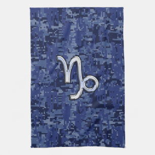 Capricorn Zodiac Sign on Navy Digital Camouflage Towel