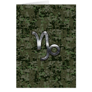 Capricorn Zodiac Sign on olive green digital camo Cards