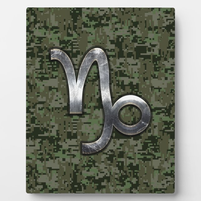 Capricorn Zodiac Sign on olive green digital camo Plaque (Front)