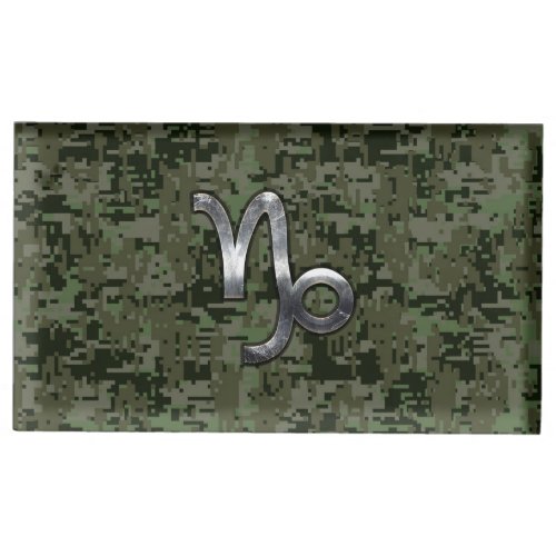 Capricorn Zodiac Sign on olive green digital camo Table Number Holder