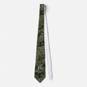 Capricorn Zodiac Sign on olive green digital camo Tie