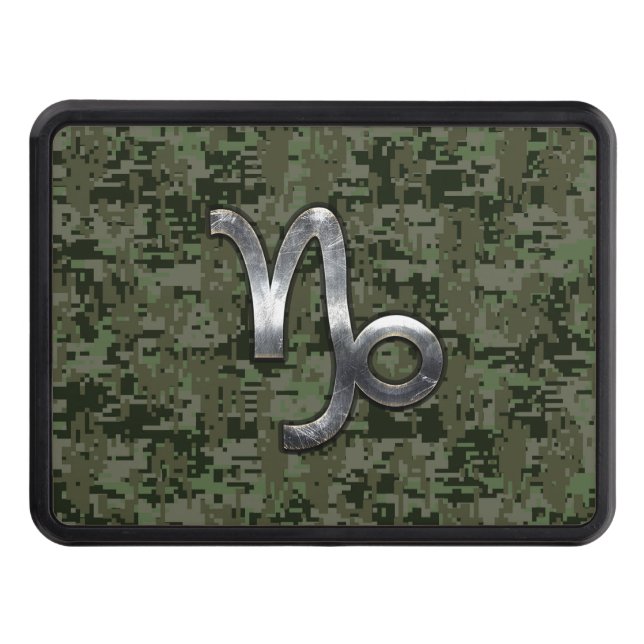 Capricorn Zodiac Sign on olive green digital camo Tow Hitch Cover (Front)