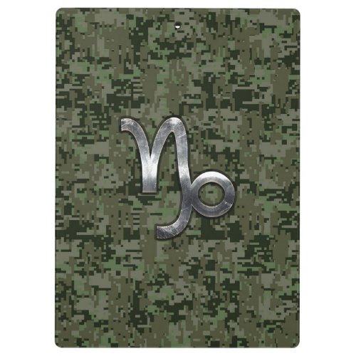 Capricorn Zodiac Sign on Woodland Digital Camo Clipboard