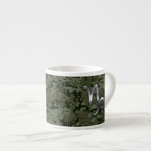 Capricorn Zodiac Sign on Woodland Digital Camo Espresso Cup