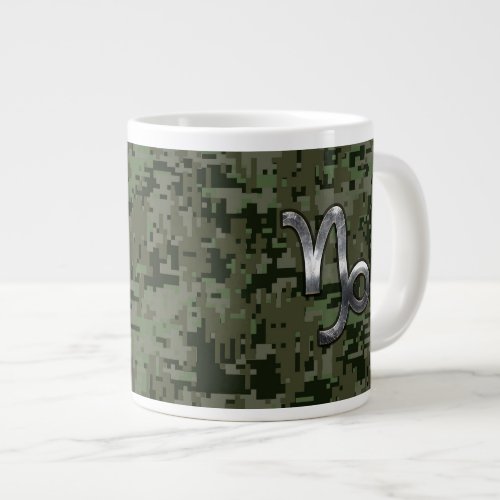 Capricorn Zodiac Sign on Woodland Digital Camo Large Coffee Mug