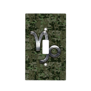 Capricorn Zodiac Sign on Woodland Digital Camo Light Switch Cover