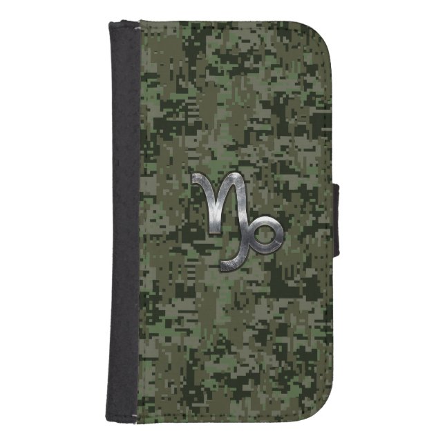 Capricorn Zodiac Sign on Woodland Digital Camo Samsung Galaxy Wallet Case (Front)