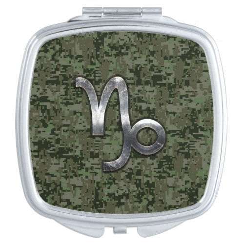 Capricorn Zodiac Sign on Woodland Digital Camo Vanity Mirror