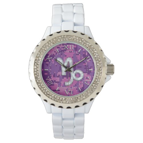 Capricorn Zodiac Sign Pink Camouflage Dial Watch
