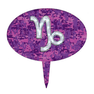 Capricorn Zodiac Sign Pink Digital Camouflage Cake Topper