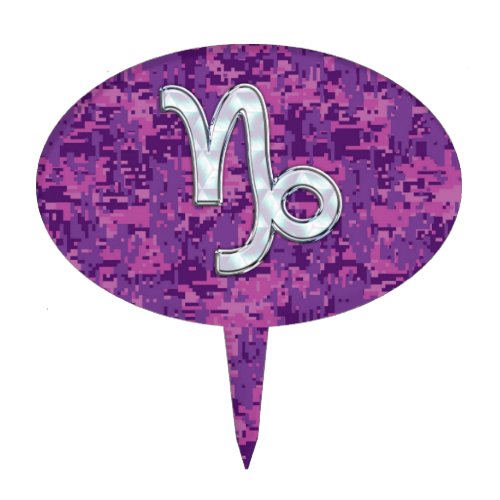 Capricorn Zodiac Sign Pink Digital Camouflage Cake Topper