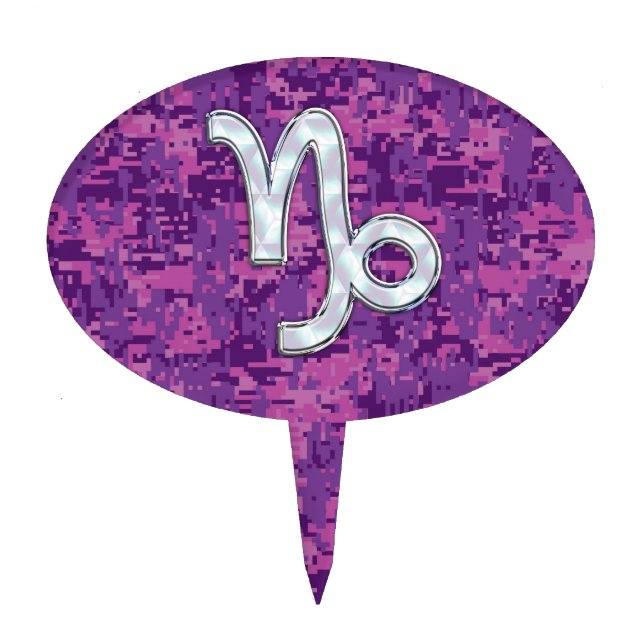 Capricorn Zodiac Sign Pink Digital Camouflage Cake Topper (Front)
