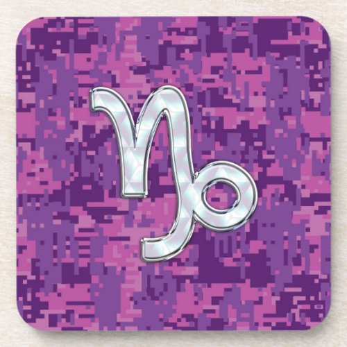 Capricorn Zodiac Sign Pink Digital Camouflage Coaster