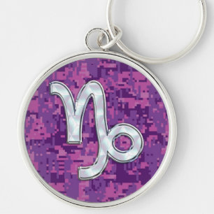 Capricorn Zodiac Sign Pink Digital Camouflage Keychain