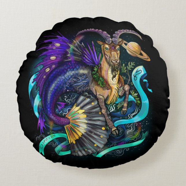 Capricorn zodiac sign round pillow (Front)