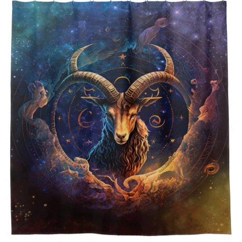 Capricorn Zodiac Sign Watercolor Design Shower Curtain