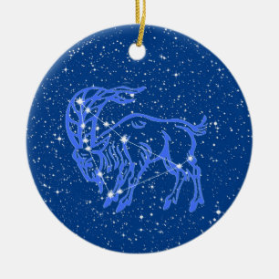 Capricorn Zodiac Sign with Stars on Deep Blue Cera Ceramic Ornament