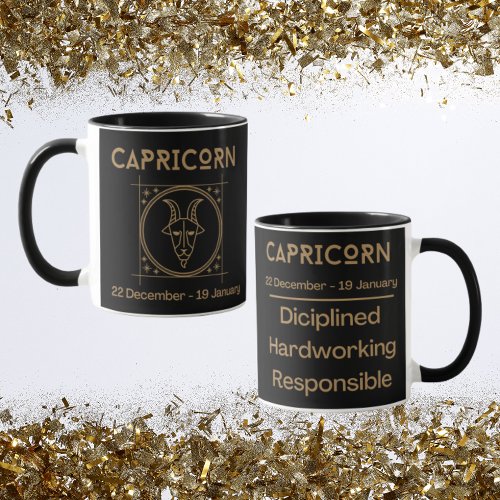 Capricorn Zodiac Sign with Symbol and Traits Mug