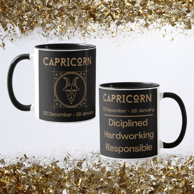 Capricorn Zodiac Sign with Symbol and Traits Mug (Capricorn Zodiac Coffee Mug with traits)
