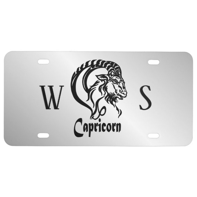 Capricorn Zodiac Silver Monogram License Plate (Front)