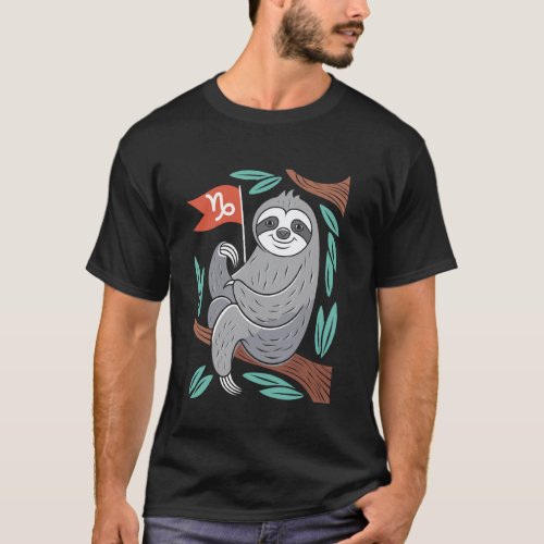 Capricorn Zodiac Sloth Cozy Character Design T-Shirt