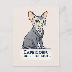 Capricorn Zodiac Sphynx Cat Built Hustle Art Postcard