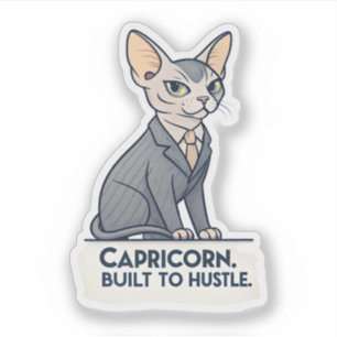 Capricorn Zodiac Sphynx Cat Built Hustle Art Sticker