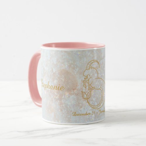 Capricorn Zodiac Star Sign Cosmic Monogram Glitter Mug