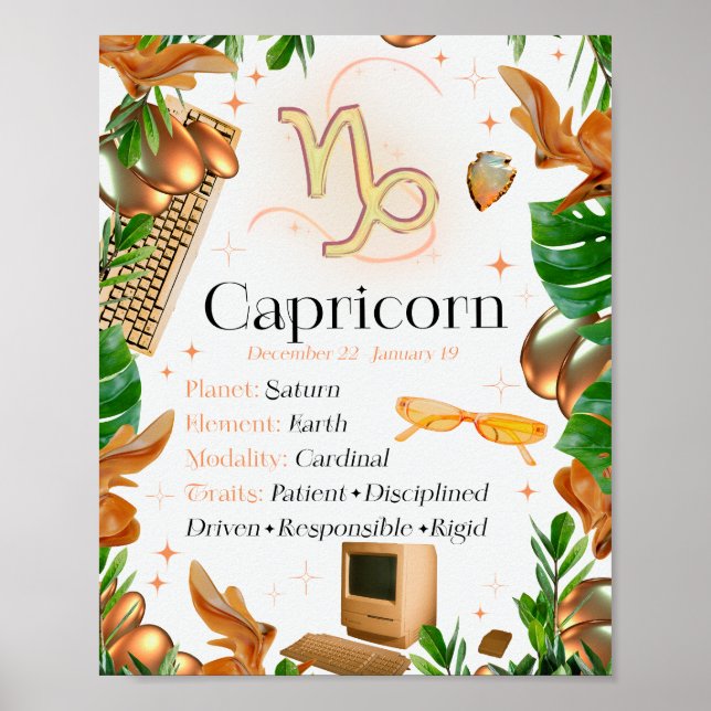 Capricorn Zodiac Star Sign Y2K White 4:5 Poster (Front)