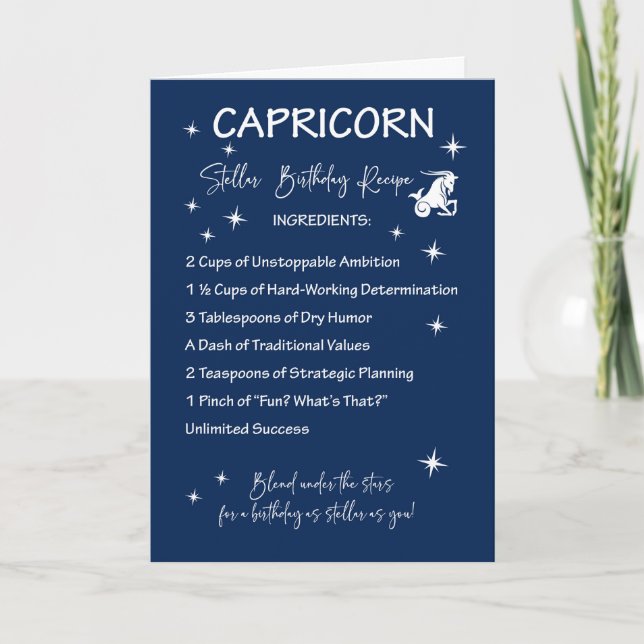 Capricorn Zodiac Stellar Birthday Recipe Card (Front)